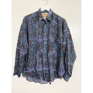 Protest Size Small Vintage 100% Silk Button Up Long Sleeve Blue & Purple